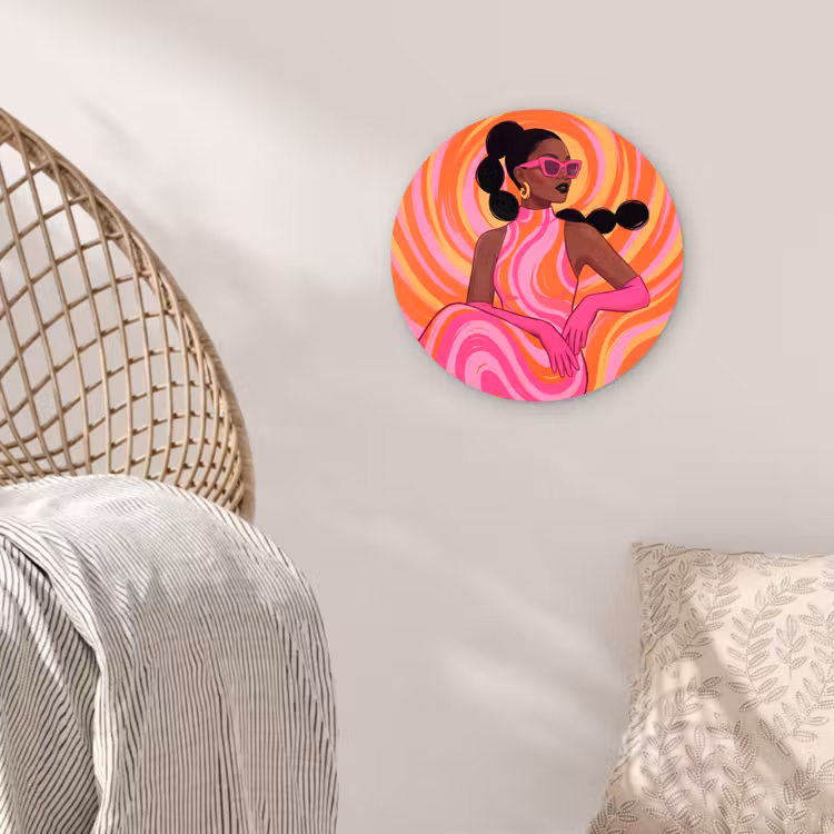 Glasbild Rund - Frau – Porträt – Kunst – Abstrakt – Rosa — 5