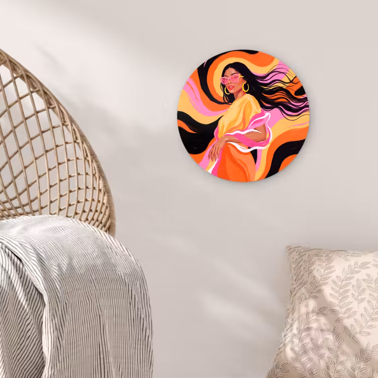Glasbild Rund - Frau – Sonnenbrille – Abstrakt – Bunt - Vrouw - Zonnebril - Abstract - Kleurrijk Wandcirkel plexiglas klein
