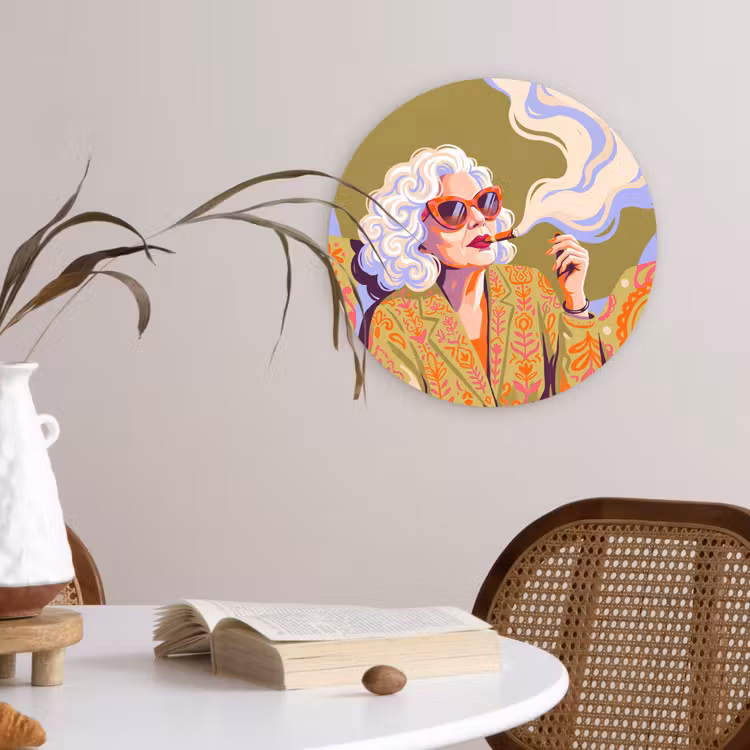 Glasbild Rund - Frau – Sonnenbrille – Porträt – Modern – Farbenfroh — 4