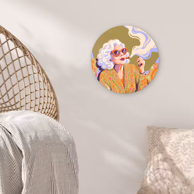 Glasbild Rund - Frau – Sonnenbrille – Porträt – Modern – Farbenfroh — 5