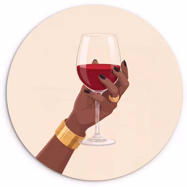 Glasbild Rund - Frau – Wein – Glas – Illustration – Rot - Vrouw - Wijn - Glas - Illustratie - Rood Wandcirkel plexiglas klein