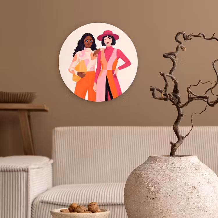 Glasbild Rund - Frau – Zwei – Mode – Abstrakt – Bunt - Vrouw - Twee - Mode - Abstract - Kleurrijk Wandcirkel plexiglas klein