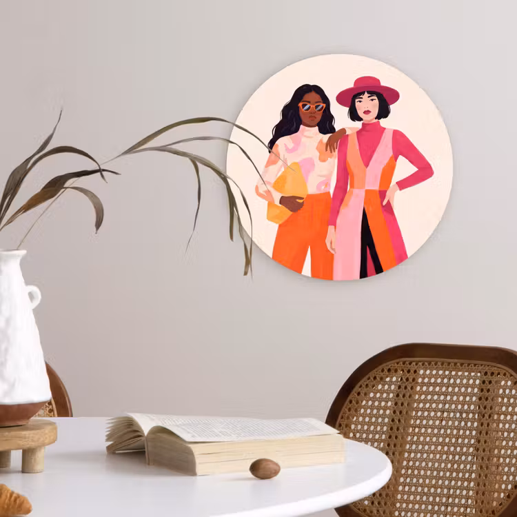 Glasbild Rund - Frau – Zwei – Mode – Abstrakt – Bunt - Vrouw - Twee - Mode - Abstract - Kleurrijk Wandcirkel plexiglas klein