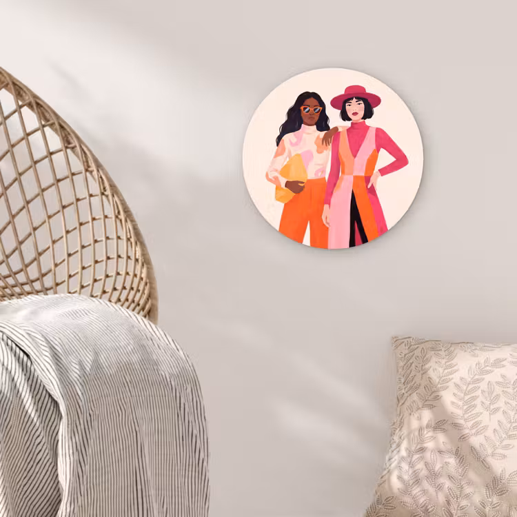 Glasbild Rund - Frau – Zwei – Mode – Abstrakt – Bunt - Vrouw - Twee - Mode - Abstract - Kleurrijk Wandcirkel plexiglas klein