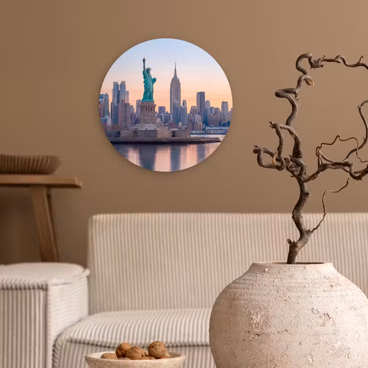 Glasbild Rund - Freiheitsstatue – New York – Sonnenaufgang – Stadt – Architektur — 2