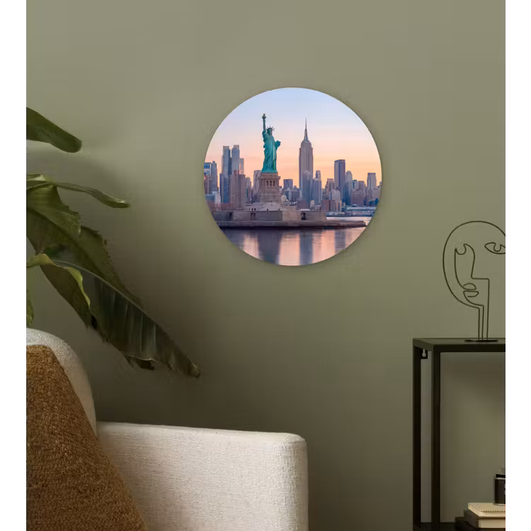 Glasbild Rund - Freiheitsstatue – New York – Sonnenaufgang – Stadt – Architektur — 3