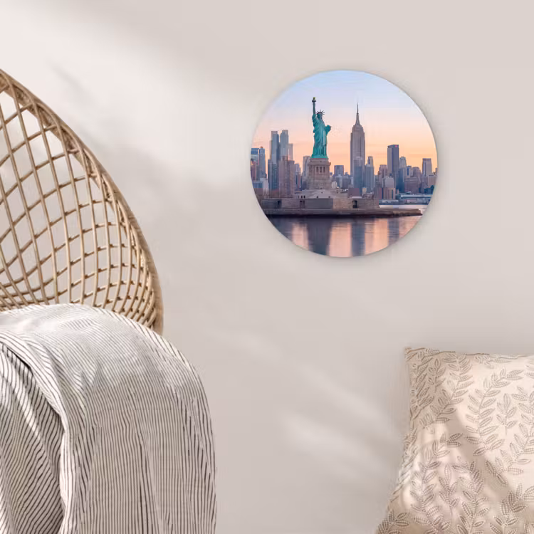 Glasbild Rund - Freiheitsstatue – New York – Sonnenaufgang – Stadt – Architektur — 5