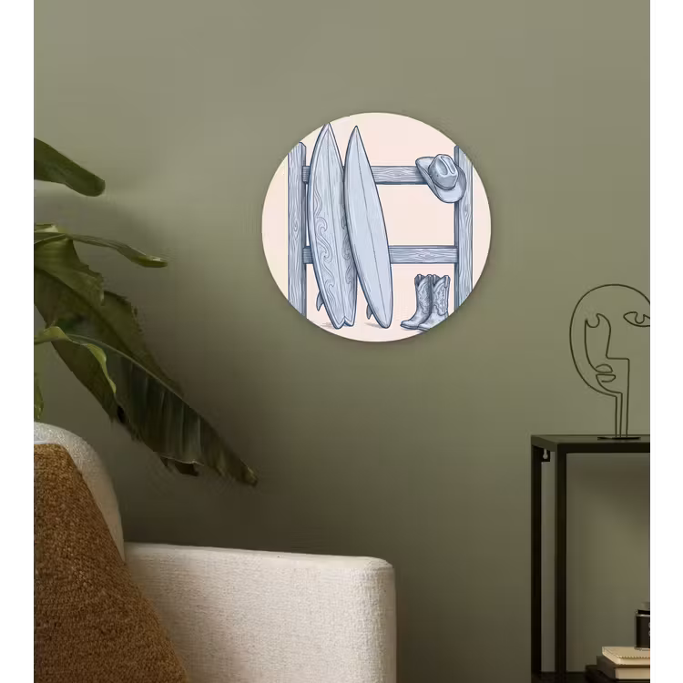 Glasbild Rund - Freizeit – Kleidung – Abenteuer – Illustration – Sommer - Recreatie - Kleding - Avontuur - Illustratie - Zomer Wandcirkel plexiglas klein