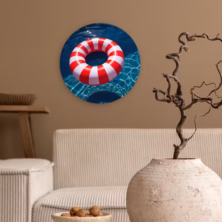 Glasbild Rund - Freizeit – Wasser – Sommer – Rot – Weiß - Recreatie - Water - Zomer - Rood - Wit Wandcirkel plexiglas klein