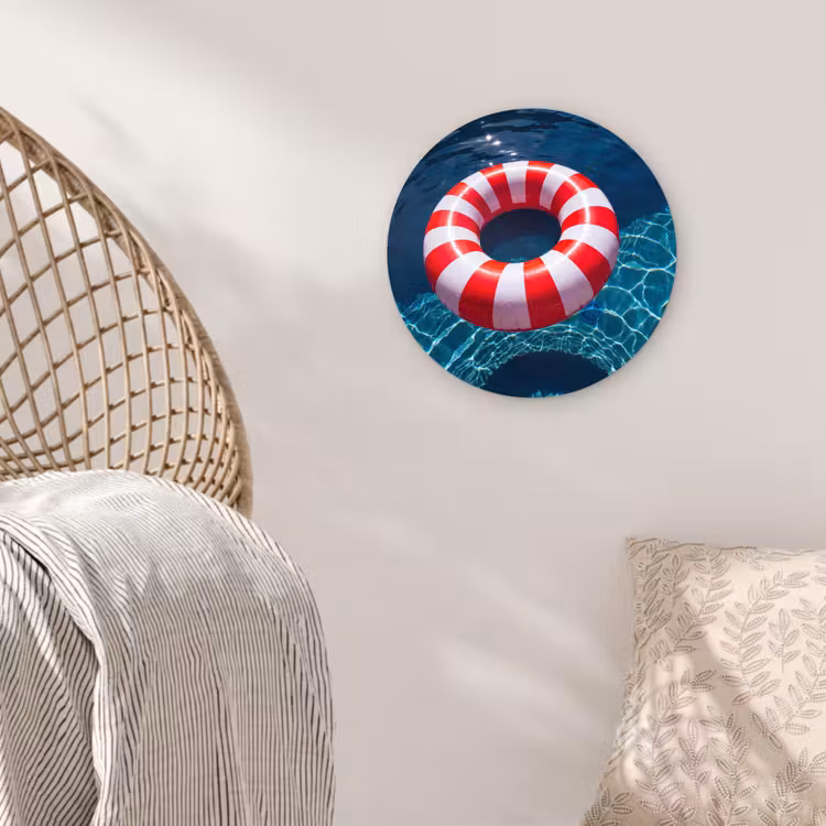 Glasbild Rund - Freizeit – Wasser – Sommer – Rot – Weiß - Recreatie - Water - Zomer - Rood - Wit Wandcirkel plexiglas klein