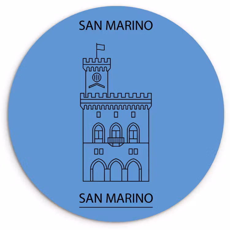 Glasbild Rund - Gebäude – San Marino – Architektur – Strichzeichnung – Blau - Gebouw - San Marino - Architectuur - Lijntekening - Blauw Wandcirkel plexiglas klein