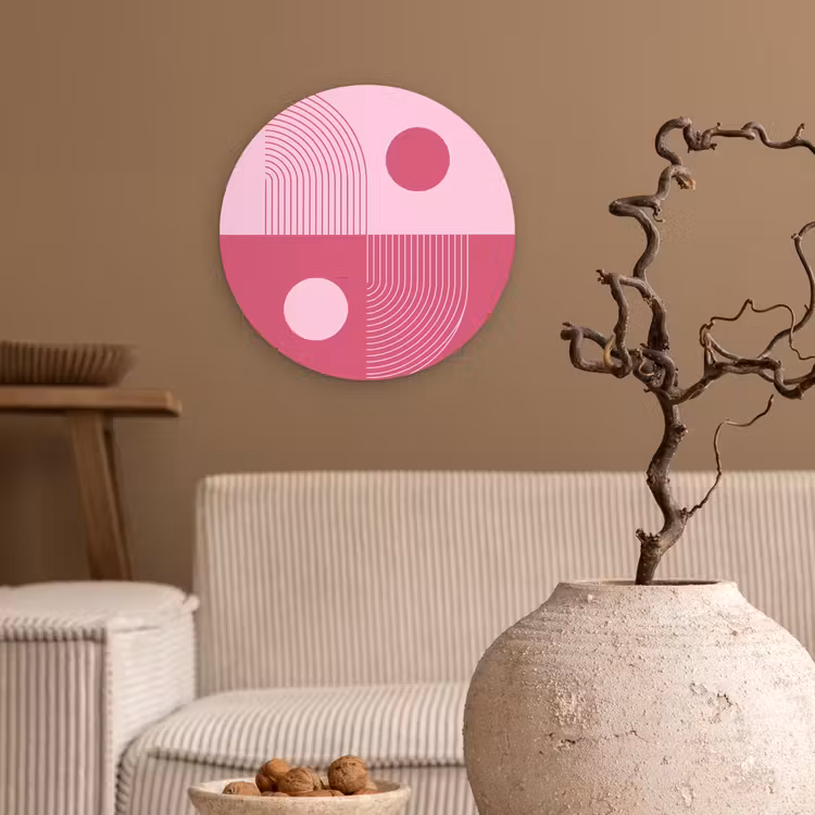 Glasbild Rund - Geometrie – Muster – Abstrakt – Rosa – Modern - Geometrie - Patroon - Abstract - Roze - Modern Wandcirkel plexiglas klein