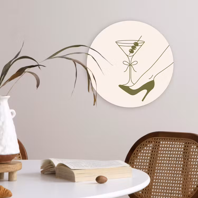 Glasbild Rund - Getränk – Martini – High Heels – Mode – Grün - Drank - Martini - Hoge hak - Mode - Groen Wandcirkel plexiglas klein