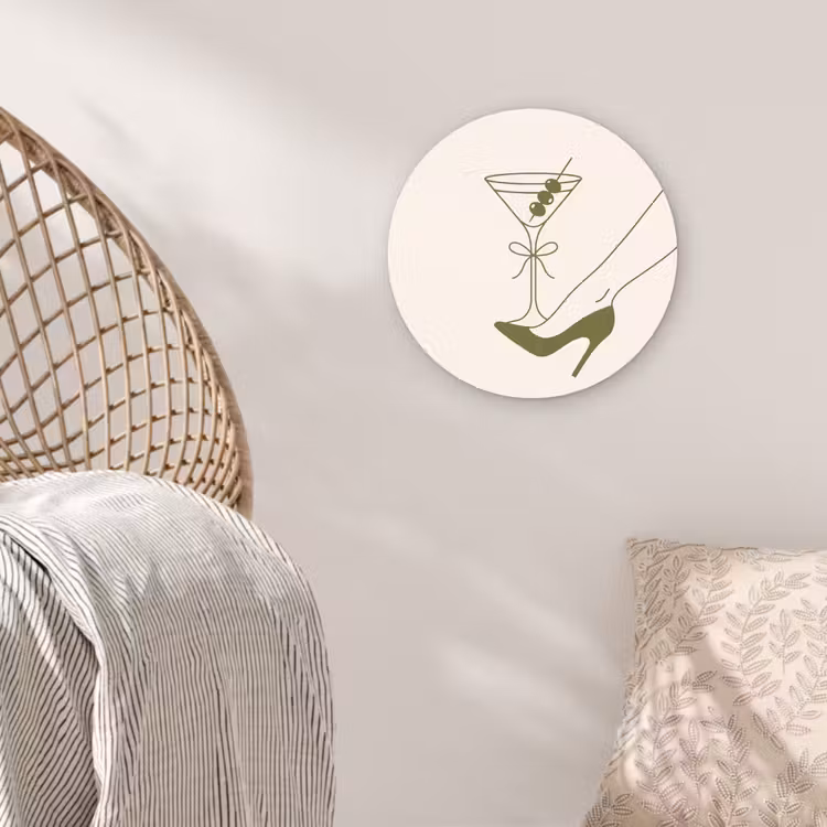 Glasbild Rund - Getränk – Martini – High Heels – Mode – Grün - Drank - Martini - Hoge hak - Mode - Groen Wandcirkel plexiglas klein