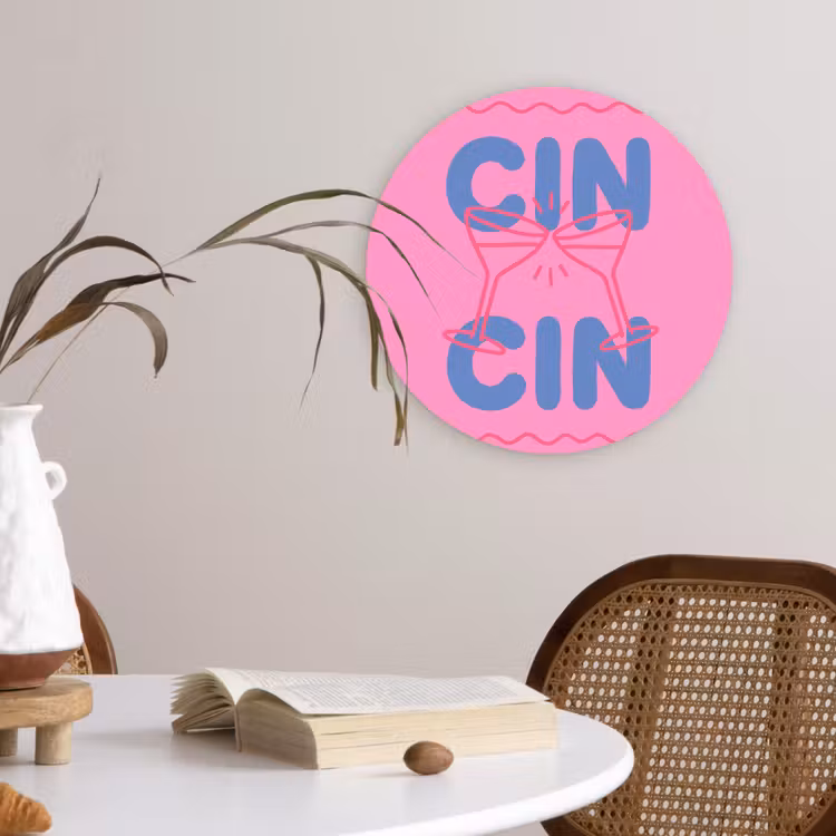 Glasbild Rund - Getränke – Gläser – Prost – Modern – Rosa - Drank - Glazen - Proost - Modern - Roze Wandcirkel plexiglas klein