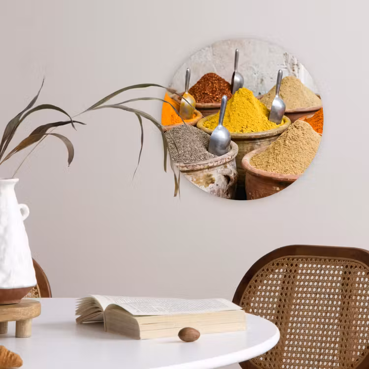Glasbild Rund - Gewürze – Gläser – Orientalisch - Kruiden - Potten - Oosters Wandcirkel plexiglas klein