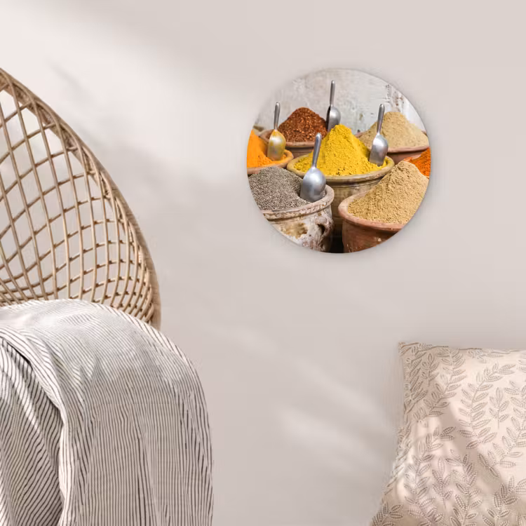 Glasbild Rund - Gewürze – Gläser – Orientalisch - Kruiden - Potten - Oosters Wandcirkel plexiglas klein