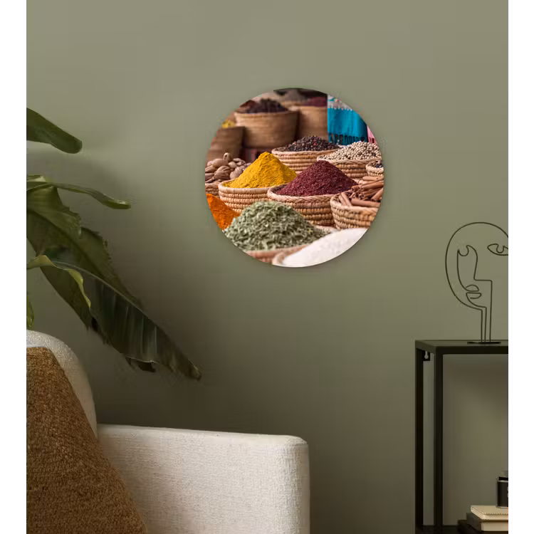 Glasbild Rund - Gewürze – Körbe – Orientalisch - Kruiden - Manden - Oosters Wandcirkel plexiglas klein