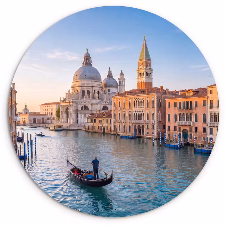 Glasbild Rund - Gondel – Venedig – Kanal – Stadtansicht – Abendlicht - Gondel - Venetië - Kanaal - Stadsgezicht - Avondlicht Wandcirkel plexiglas klein
