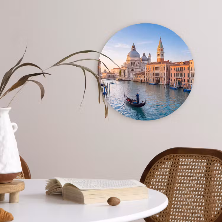 Glasbild Rund - Gondel – Venedig – Kanal – Stadtansicht – Abendlicht - Gondel - Venetië - Kanaal - Stadsgezicht - Avondlicht Wandcirkel plexiglas klein