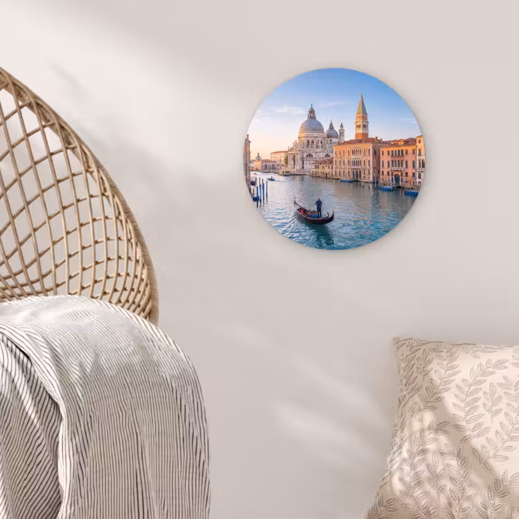 Glasbild Rund - Gondel – Venedig – Kanal – Stadtansicht – Abendlicht - Gondel - Venetië - Kanaal - Stadsgezicht - Avondlicht Wandcirkel plexiglas klein