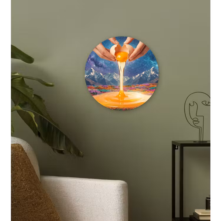 Glasbild Rund - Hände – Ei – Surrealismus - Handen - Ei - Surrealisme Wandcirkel plexiglas klein