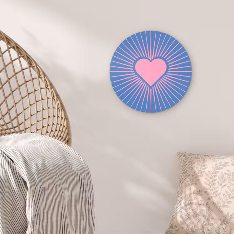 Glasbild Rund - Herz – Strahlen – Liebe – Modern – Rosa - Hart - Stralen - Liefde - Modern - Roze Wandcirkel plexiglas klein