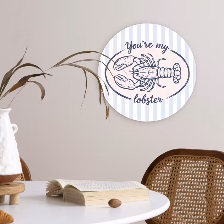 Glasbild Rund - Hummer – Illustration – Liebe – Blau – Dekoration - Kreeft - Illustratie - Liefde - Blauw - Decoratie Wandcirkel plexiglas klein