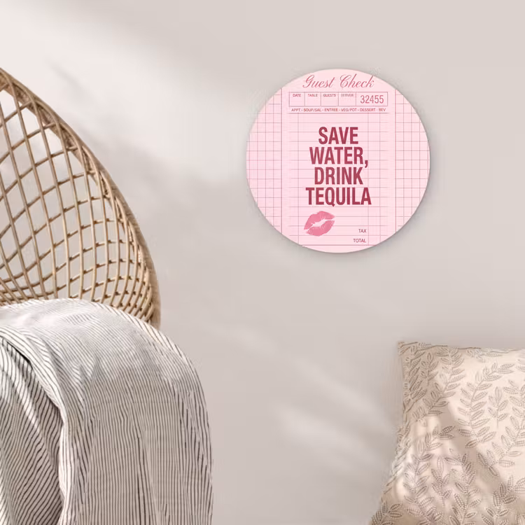 Glasbild Rund - Humor – Alkohol – Text – Rosa - Humor - Drank - Tekst - Roze Wandcirkel plexiglas klein
