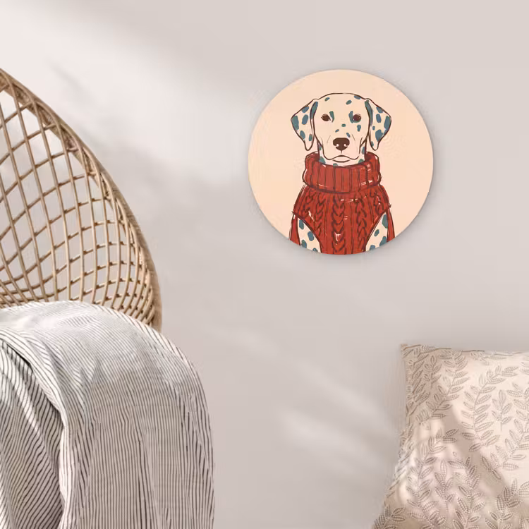 Glasbild Rund - Hund – Pullover – Winter – Tiere – Rot - Hond - Trui - Winter - Dieren - Rood Wandcirkel plexiglas klein