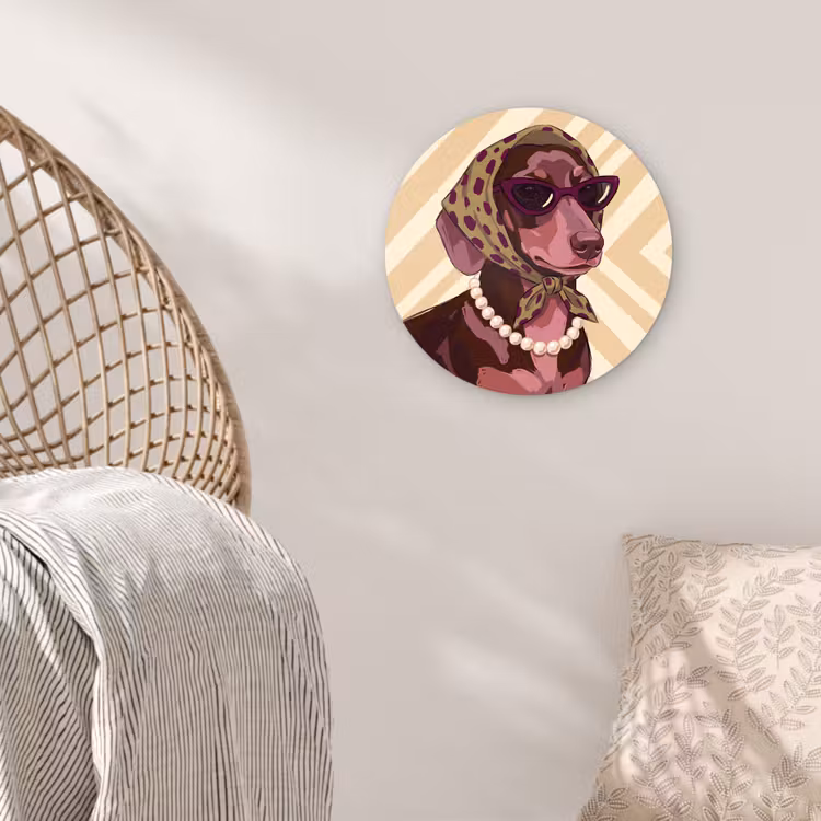 Glasbild Rund - Hund – Sonnenbrille – Kopftuch – Tiere – Modern - Hond - Zonnebril - Hoofddoek - Dieren - Modern Wandcirkel plexiglas klein
