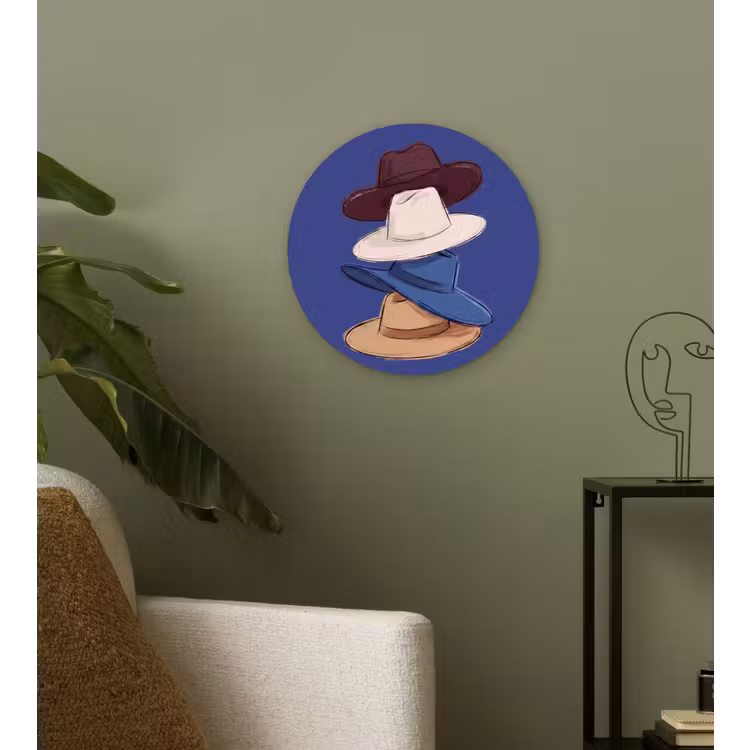 Glasbild Rund - Hüte – gestapelt – Mode – farbenfroh – Illustration - Hoeden - Gestapeld - Mode - Kleurrijk - Illustratie Wandcirkel plexiglas klein