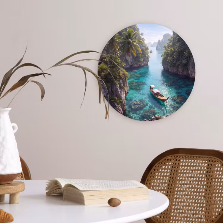 Glasbild Rund - Insel – Tropisch – Wasser – Palmen – Natur - Eiland - Tropisch - Water - Palmbomen - Natuur Wandcirkel plexiglas klein
