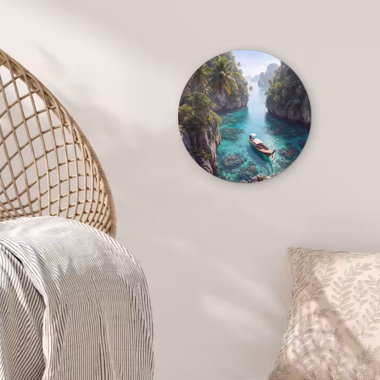 Glasbild Rund - Insel – Tropisch – Wasser – Palmen – Natur - Eiland - Tropisch - Water - Palmbomen - Natuur Wandcirkel plexiglas klein