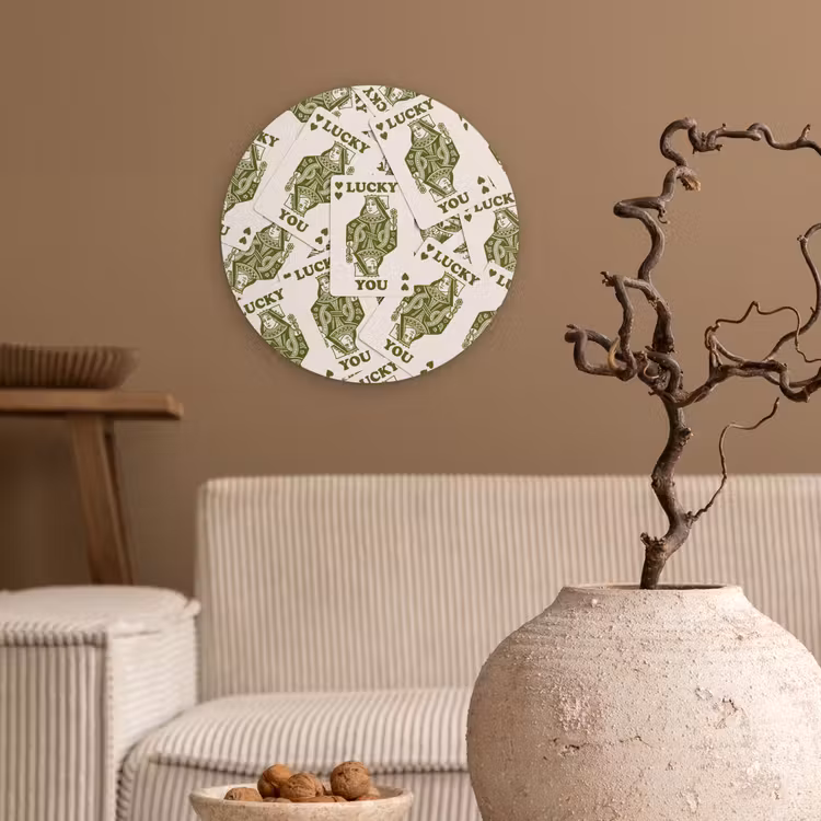 Glasbild Rund - Karten – Königin – Muster – Grün – Spiel - Kaarten - Koningin - Patroon - Groen - Spel Wandcirkel plexiglas klein
