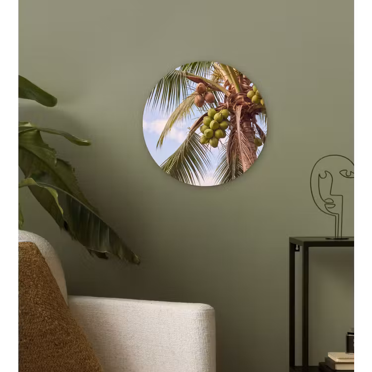 Glasbild Rund - Kokosnuss – Baum – Tropisch – Natur – Grün - Kokosnoot - Boom - Tropisch - Natuur - Groen Wandcirkel plexiglas klein