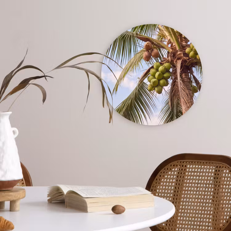 Glasbild Rund - Kokosnuss – Baum – Tropisch – Natur – Grün - Kokosnoot - Boom - Tropisch - Natuur - Groen Wandcirkel plexiglas klein