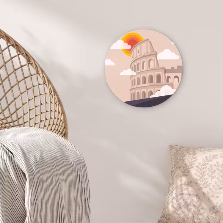 Glasbild Rund - Kolosseum – Sonnenaufgang – Rom – Architektur – Beige - Colosseum - Zonsopgang - Rome - Architectuur - Beige Wandcirkel plexiglas klein