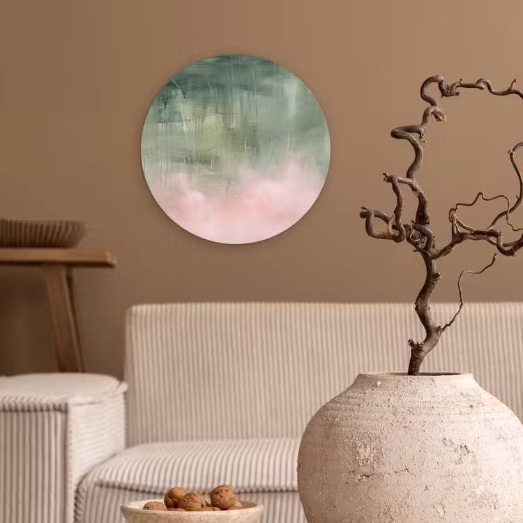 Glasbild Rund - Kunst – Abstrakt – Modern – Grün – Rosa - Kunst - Abstract - Modern - Groen - Roze Wandcirkel plexiglas klein