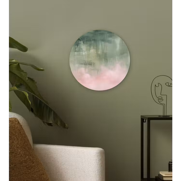 Glasbild Rund - Kunst – Abstrakt – Modern – Grün – Rosa - Kunst - Abstract - Modern - Groen - Roze Wandcirkel plexiglas klein