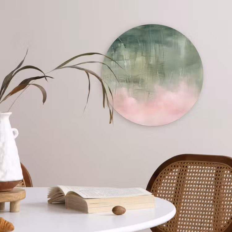 Glasbild Rund - Kunst – Abstrakt – Modern – Grün – Rosa - Kunst - Abstract - Modern - Groen - Roze Wandcirkel plexiglas klein