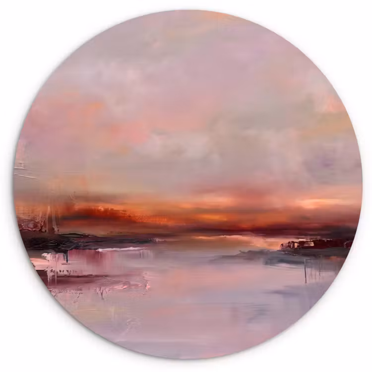 Glasbild Rund - Landschaft – Sonnenuntergang – Abstrakt – Modern – Rosa - Landschap - Zonsondergang - Abstract - Modern - Roze Wandcirkel plexiglas klein
