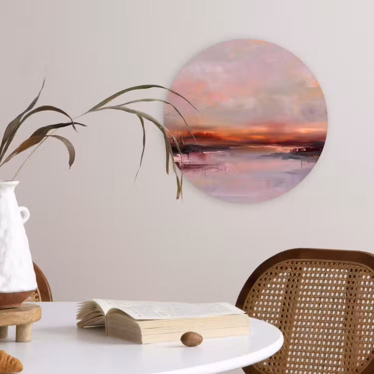 Glasbild Rund - Landschaft – Sonnenuntergang – Abstrakt – Modern – Rosa - Landschap - Zonsondergang - Abstract - Modern - Roze Wandcirkel plexiglas klein