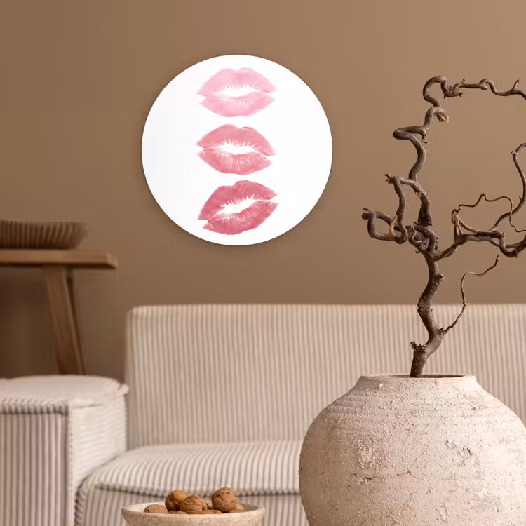 Glasbild Rund - Lippen – Kussabdruck – Rosa – Modern – Abstrakt - Lippen - Kusafdruk - Roze - Modern - Abstract Wandcirkel plexiglas klein