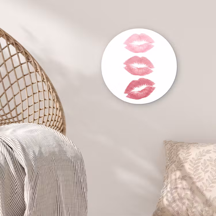 Glasbild Rund - Lippen – Kussabdruck – Rosa – Modern – Abstrakt - Lippen - Kusafdruk - Roze - Modern - Abstract Wandcirkel plexiglas klein