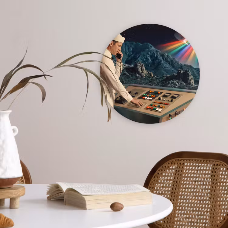 Glasbild Rund - Mann – Kontrollraum – Strand - Man - Controlekamer - Strand Wandcirkel plexiglas klein
