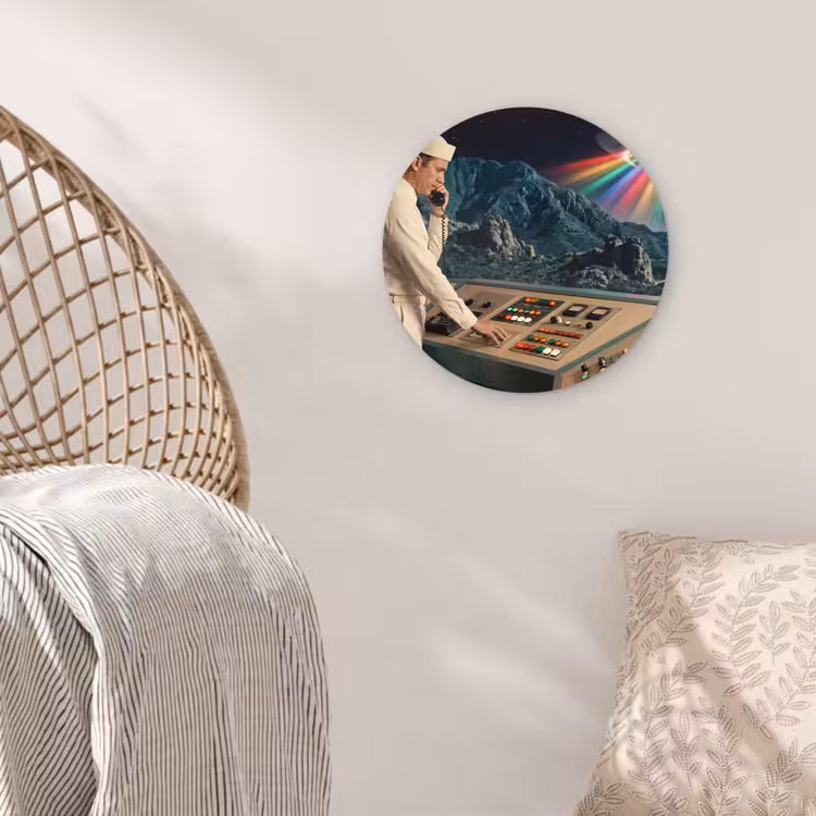 Glasbild Rund - Mann – Kontrollraum – Strand - Man - Controlekamer - Strand Wandcirkel plexiglas klein