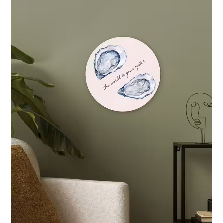 Glasbild Rund - Meeresleben – Auster – Aquarell – Minimalistisch – Blau - Zeeleven - Oester - Aquarel - Minimalistisch - Blauw Wandcirkel plexiglas klein