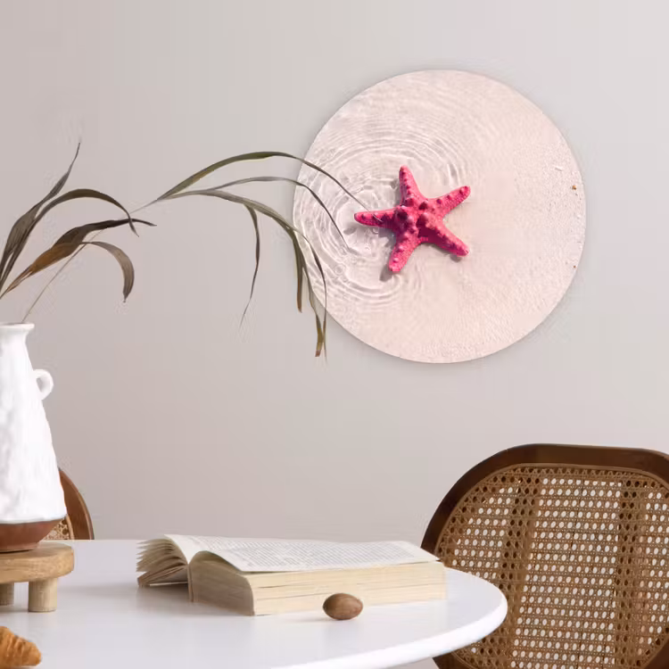 Glasbild Rund - Meeresleben – Seestern – Strand – Rosa – Wasser - Zeeleven - Zeester - Strand - Roze - Water Wandcirkel plexiglas klein