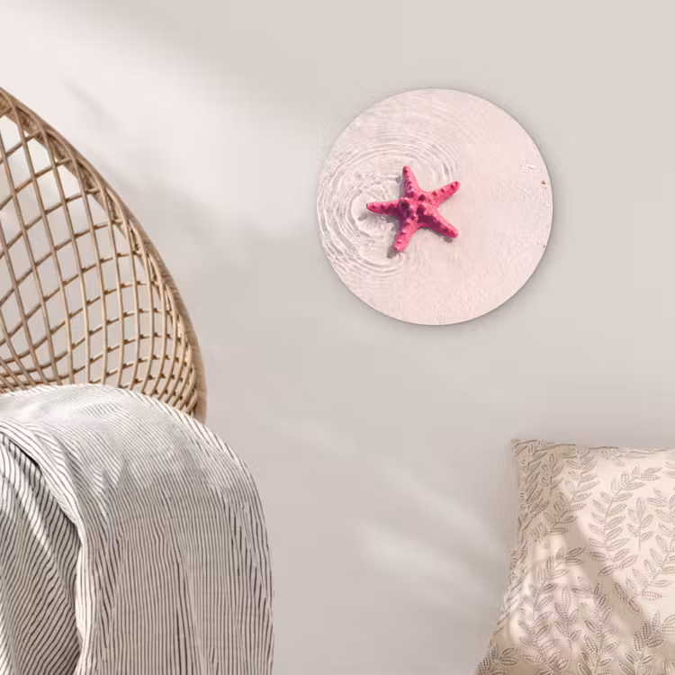 Glasbild Rund - Meeresleben – Seestern – Strand – Rosa – Wasser - Zeeleven - Zeester - Strand - Roze - Water Wandcirkel plexiglas klein